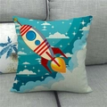 Detailed texture of linen pillowcase with colorful cartoon rocket and star print - 18x18 Inch / Cartoon Starry Sky Rocket