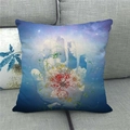 Detail of linen pillowcase featuring a surreal mandala pattern and starry sky design - 18x18 Inch / Surreal Starry Hand Silhouette