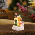 Leuchtendes Weihnachtshaus aus Harz mit Schneemann und kleiner Tannenbaum Deko - Stil B
