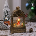 Gros plan sur lanterne de Noël vintage avec neige tourbillonnante, Père Noël et renne - Rotatif-Père Noël