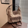 Zaino tote marrone retrò con toppa con lettere vintage e cuciture a contrasto - Marrone