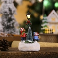 Close-up of LED glowing Christmas miniature with snowman, bear and festive street lamp - Snowman and Bear Style (Style C)