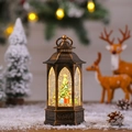 Détail de lanterne de Noël vintage en bronze avec paillettes et mini sapin festif - Hexagonal Rotatif Sapin et Cadeau