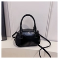 Borsa a mano bowling nera lucida in vernice con doppi manici e tracolla rimovibile - Stile Semplice / Nero