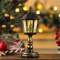 Detail view of retro Christmas lantern with lighted glitter and mini tree decoration - Christmas Tree (Bronze)