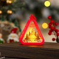 Detail of red Christmas lantern with Merry Christmas text and glowing LED on wood - Red Tree