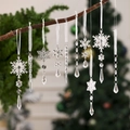 10pcs set of clear acrylic Christmas tree ornaments with icicles and snowflake pendants - 10-Piece Set / Clear
