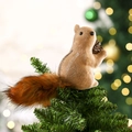 Detail of a squirrel Christmas ornament with flocking texture and natural pine cone - Sitting Squirrel Type F Small / 20x6x10cm