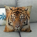Close-up of realistic tiger face print on a square linen throw pillow for sofa - Detailed Realistic Tiger Face (9)