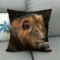 Detailed realistic lion head print on linen throw pillow case on a grey sofa - Lion Portrait (11)