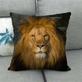 Detailed realistic lion print on square linen pillowcase with high-density fabric texture - Golden Brown Lion (12)