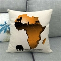 Housse de coussin en lin avec motif continent africain et silhouettes d'animaux - Silhouette Animale Continent Africain Coucher du Soleil (3)