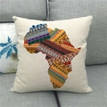 Detail of linen pillowcase featuring a colorful watercolor African map on a sofa - Ethnic Art Color Block Africa Map (6)