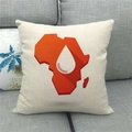 Close-up of linen cushion with watercolor Africa map design on a gray sofa - Water Drop Africa Map (13)