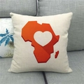Detail showing high-texture linen pillow cover with watercolor Africa map and heart icon - Heart Africa Map (16)