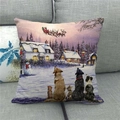 Dettaglio della fodera per cuscino in lino con stampa digitale di cani e Babbo Natale - Stile Cinque Cani Nella Neve (4)