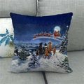 Christmas linen pillowcase featuring Santa's sleigh and dogs in a snowy scene on a sofa - Santa And Dogs Sleigh Style (6)