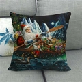 Detailed texture of festive Santa Claus linen pillowcase on a grey fabric sofa - Santa Rowing Boat Style (10)