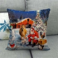 Christmas pillow cover with Santa and farm animals on linen fabric for sofa decor - Santa And Farm Animals Style (12)