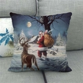 Detail of Christmas Santa and reindeer scene printed on linen textured throw pillow cover - Hand-drawn Santa In Forest Style (14)