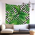 Green tropical palm leaf tapestry with black and white geometric patterns for wall decor - Geometric Palm Design (8)