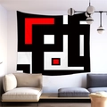 Tapisserie murale géométrique abstraite noir blanc et rouge pour décoration de salon moderne - Patchwork de Blocs Minimaliste (8)