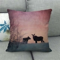 Detailed texture of linen cushion cover showing wildlife moose silhouette at sunset - 18x18 Inch / Moose at Dusk (5)