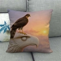 Detail of artistic eagle oil painting print on square linen pillowcase on grey sofa - 18x18 Inch / Sunset Eagle (7)