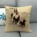 Linen pillowcase with vintage horse group print on a cozy grey fabric sofa - 18x18 Inch / Vintage Horses (9)