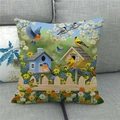Detalle de la textura de lino de la funda de cojín cuadrada con diseño de aves acuarela - Estilo de Paisaje Pastoral Y Pájaros Pintados (3) / 45x45cm