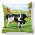 Detail of oil painting cow and calf art print on a decorative peach skin pillowcase - Pastoral Cow (3)