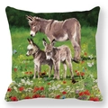 Close-up of peach skin pillowcase with oil painting donkey and flower garden pattern - Three Donkeys (4)