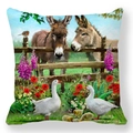 Detailed farm oil painting print on peach skin fabric with donkeys and flowers - Farm Animals Collection (5)