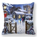 Detail of Christmas pillow cover featuring an oil painting of a winter church snow scene - Winter Snow Church (7)