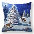 Detail of Christmas cushion cover with white tree, reindeer and rabbits on blue - Silver Sparkling Christmas Tree (12)
