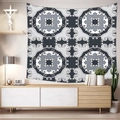 Close-up of bohemian geometric pattern on blue and grey tapestry wall hanging décor - Pattern Seven