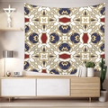 Detail of bohemian tapestry with symmetrical geometric patterns and peach skin fabric texture - Pattern Eight