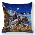 Detail of Nativity scene printed on square peach skin pillowcase for Christmas decor - Nativity Religious Scene (14)