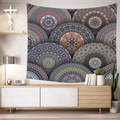 Bohemian mandala tapestry displayed over a modern sideboard in a cozy living room setting - Pattern 14