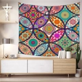 Bohemian mandala tapestry with vibrant floral patterns hanging in a modern living room - Pattern 16