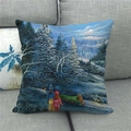 Winter forest snow scene linen throw pillow case on a grey sofa decorative cushion - Winter Forest People Style (2)