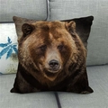 Detailed macro shot of brown bear print on linen pillowcase texture over a gray sofa - Realistic Brown Bear Close-up (7)