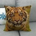 Detailed close-up of tiger face pattern on linen throw pillow cover on a sofa - Realistic Tiger Face Close-up (8)