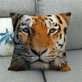 Realistic tiger face print linen pillowcase on a grey sofa with detailed fabric texture - Realistic Tiger Face Pattern (16)