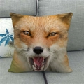 Macro detail of high-definition angry fox print on a square linen cushion cover for sofa - 18x18 Inch / Snarling Fox Portrait (10)