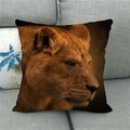 Detailed close-up of a lifelike lion portrait printed on a linen throw pillowcase - 18x18 Inch / Realistic Lion Portrait (12)
