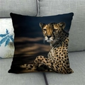 Close-up of a cheetah print pillow cover on a sofa showing realistic texture and details - 18x18 Inch / Cheetah Photography Print (15)