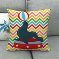 Close-up of linen pillowcase featuring a circus sea lion balancing a ball on a sofa - Sea Lion with Ball Pattern (6)