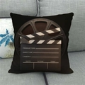 Square black linen throw pillow cover with movie clapperboard and film reel design - Black Clapperboard Film Style (1)