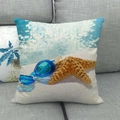 Linen square pillowcase with ocean starfish and swimming goggles print on sofa - 18x18 Inch / Ocean Starfish Goggles Style (13)